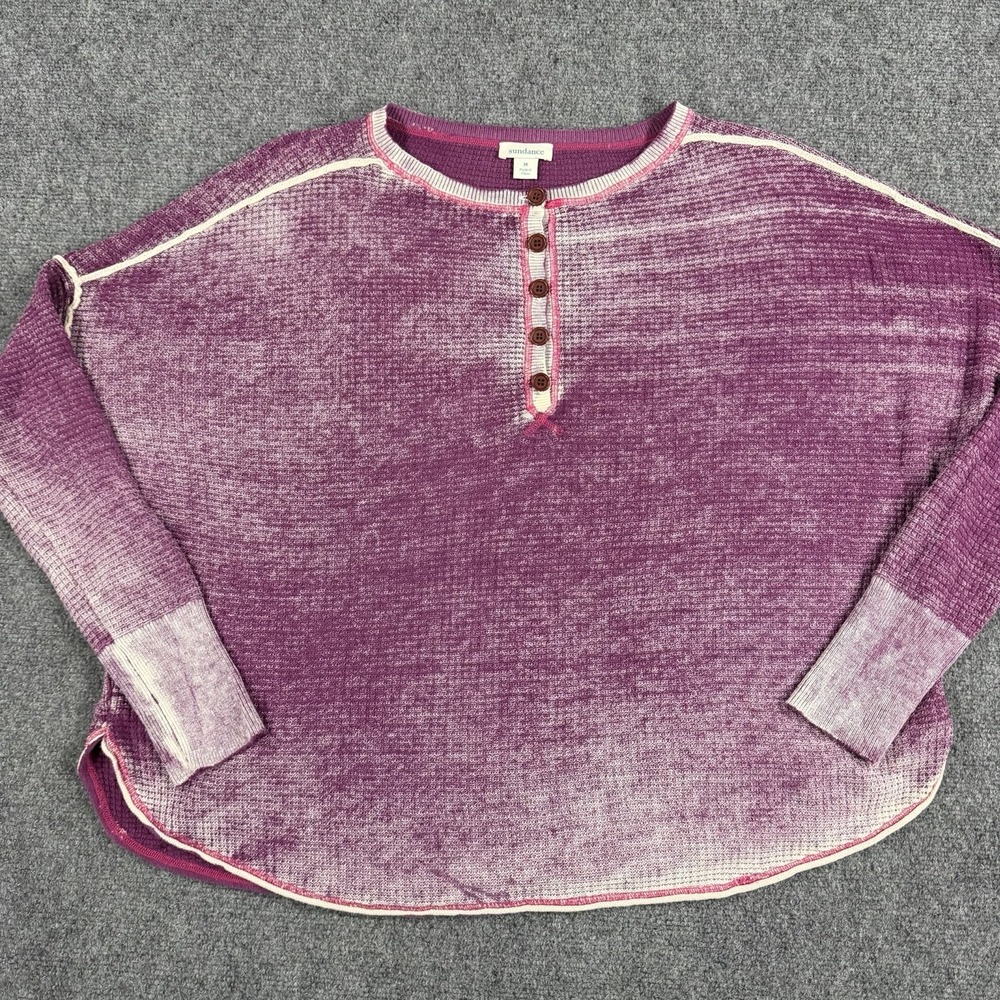 Sundance Gentry Henley Shirt Womens Medium Purple Acid Wash Waffle Knit Thermal